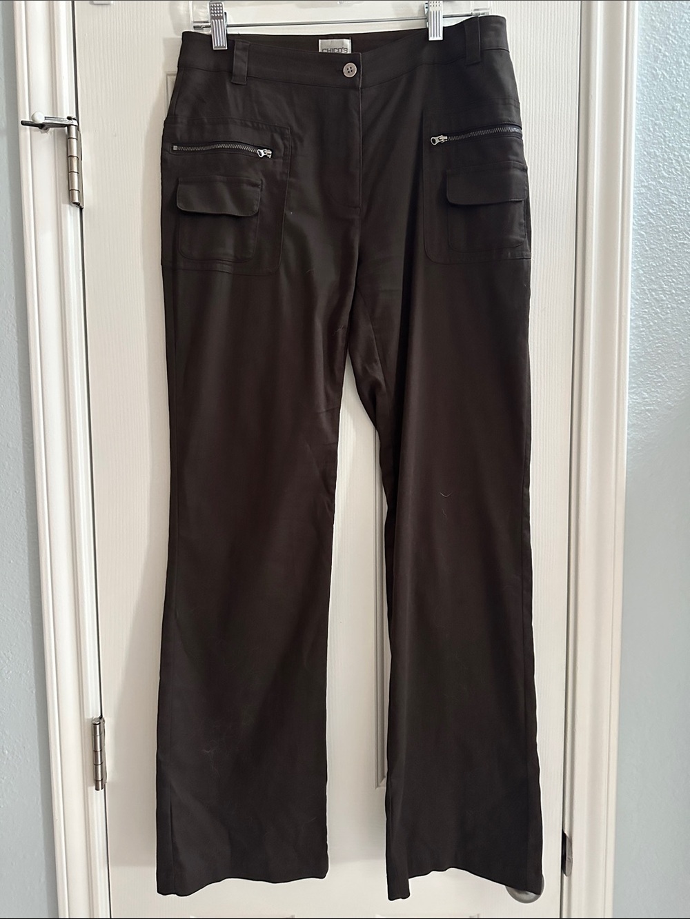Chico's Cargo Flat Front Pants Zip Pockets Women’s 0.5 (6) Chocolate Brown Y2K
